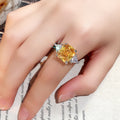 Yellow Rectangular Three-Stone Ring In Polished Silver Tone view 4