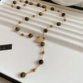 Gold Tiger Eye Bead Rhinestone Leaf Y Lariat Necklace view 6
