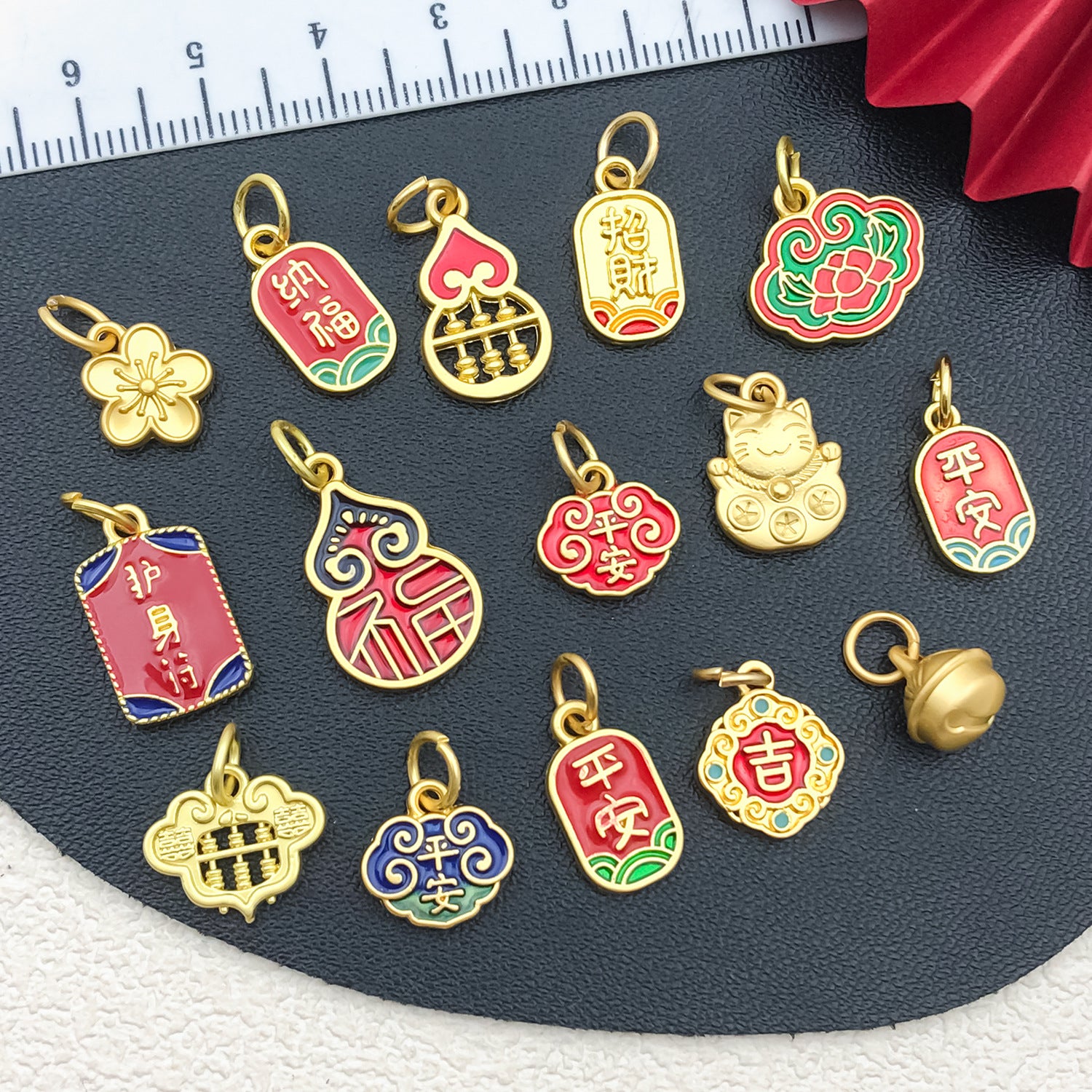 Gold Tone Zinc Alloy Lucky Cat Gourd Fu Tag Charm Pendant for DIY Bracelet Necklace