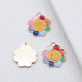 Gold Tone Smiling Rainbow Petal Flower Enamel Charm view 2