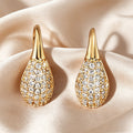 Gold Teardrop Full Pave Cubic Zirconia Hook Drop Earrings view 2