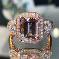 Rose Gold Tone Emerald Cut Halo Statement Ring With Polished Clear Stone Detail view 6
