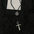Black Bead Pentagram Ankh Cross Gothic Pendant Necklace view 6