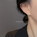 Gold Wheat Ear Leaf Stud Earrings Micro Crystal Accents view 2