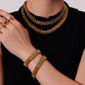 Woven Cuban Chain Necklace Bracelet Set Gold Steel view 1