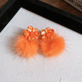 Flower Stud Earrings with Colorful Faux Fur Pom Poms view 8