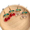 Faceted Cherry Dangle Earrings Green Leaf Accents 2 Colors view 5