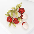 Red Crystal Lychee Branch Brooch Green Leaf Pearl Fruit Pin view 3