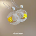 Woven Straw Hat Pendant Earrings with Yellow Flowers view 4