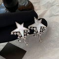 Star Outline Stud Earrings with Crystal Fringe Statement Jewelry view 1