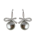 Silver Pavé Zircon Bow Gray Pearl Hook Drop Earrings view 5