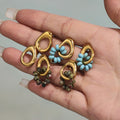 Irregular Open Loop Stone Cluster Stud Earrings in Gold Tone view 2