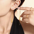 Gold Tone Teardrop Threader Drop Earrings Long Chain Tassel Pair view 2