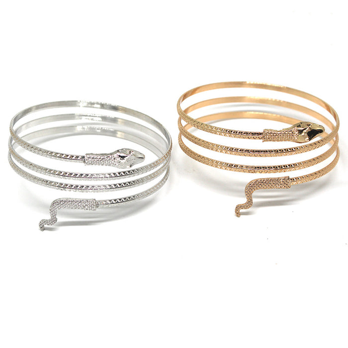 Gold and Silver Tone Coiled Snake Open Cuff Bracelets