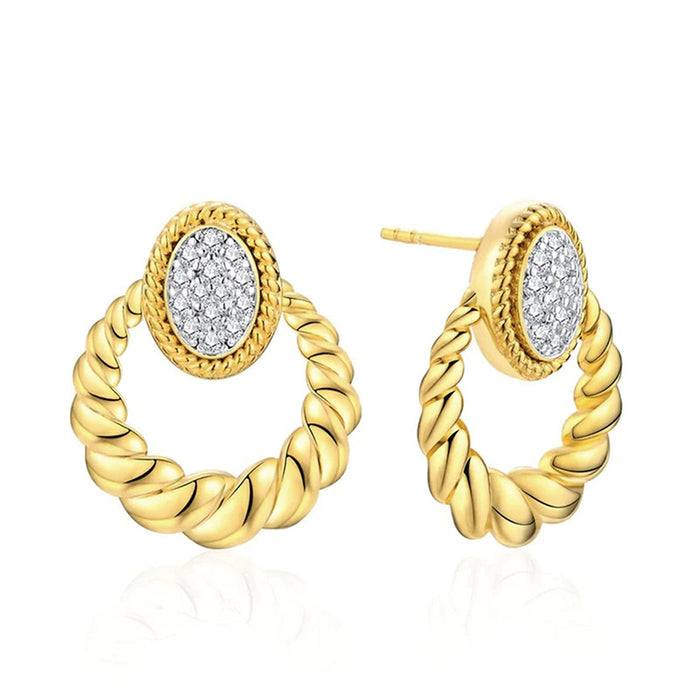Gold Tone Twisted Hoop Drop Stud Earrings Polished Statement Fashion Jewelry