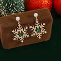 Snowflake Green Center Pearl Look Holiday Stud Earrings view 3