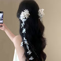 White Floral Lace Duckbill Hair Clip With Long Pearl Like Tassels view 3