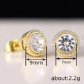 Gold Tone Round Beaded Bezel Clear CZ Stud Earrings Pair view 4