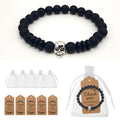 Black Beaded Elastic Skull Bracelet With Silver-Tone Accent view 6