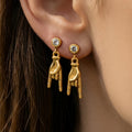 Rock Hand Gesture Zircon Stud Drop Earrings Gold Steel view 1