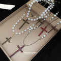 Layered Pearl Necklaces With Crystal Cross Pendants view 4