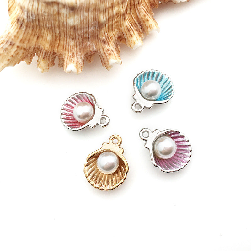 Pearl Accent Zinc Alloy Shell Charm Pendant for DIY Ocean Bracelet Necklace Jewelry