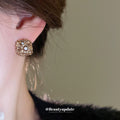 Gold Tone Rounded Square Crystal Cluster Stud Earrings view 3