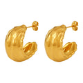 Textured Wrinkled C-Shape Cast Hoop Earrings Metal view 5