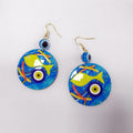 Gold Tone Round Printed Hamsa and Evil Eye Hook Earrings in Ten Designs view 2
