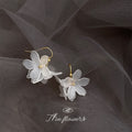 Frosted White Acrylic Flower Drop Earrings Gold Hook view 3
