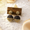 Gold Disc Stud Wrapped Ball Drop Earrings Rhinestone Bands view 4