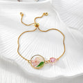 Gold Tone Adjustable Pressed Flower Slider Bracelets in Ten Designs view 3