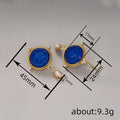 Blue Disc and Pearl Gold Tone Drop Earrings Polished Jewelry Accessory view 4