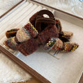 Coffee Brown Wool Tweed Bow Claw And Twist Hair Clips view 8