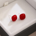 White Red and Silver Irregular Bean Shaped Stud Earrings view 3