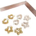 Textured Star and Heart Hoop Earrings in Gold and Silver Tone view 5