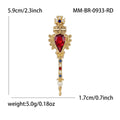 Ornate Red Crystal Scepter Brooch with Blue Accents and Pearl Tip view 5