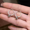 Pearl Beaded Hoop Earrings with Silver Tone Beads Fashion Jewelry view 4