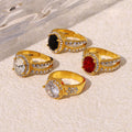 Gold Halo Oval Zircon Rings Clear Red Black Multi Sizes view 4