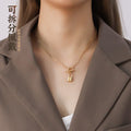 Gold Double Layer Padlock OT Toggle Paperclip Necklace view 3