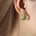 C-Shape Pave Crystal Hoop Stud Earrings Gold Steel Tones view 4