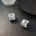 Gold and Silver Ribbed Multi Band Chunky C Hoop Earrings view 7
