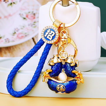Jeweled Twin Fish Treasure Bowl Keychains with Four Color Options