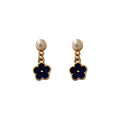 Blue Flower Pearl Drop Stud Statement Earrings Pair view 5