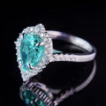 Blue Green Pear Halo CZ Ring Silver Tone Pave Band view 3