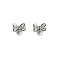 Silver Tone Clear Butterfly White Pearl Like Stud Earrings view 5