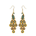 Rose Gold Peacock Fan Multicolor Long Stud Earrings view 5