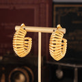 Gold C-Shape Ribbed Hoop Earrings Bold Copper Metal Finish view 2
