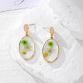 Oval Gold Rim Resin Dried Flower Stud Earrings 8 Colors view 2
