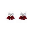 Red and Green Christmas Double Bell Bow Dangle Earrings view 5